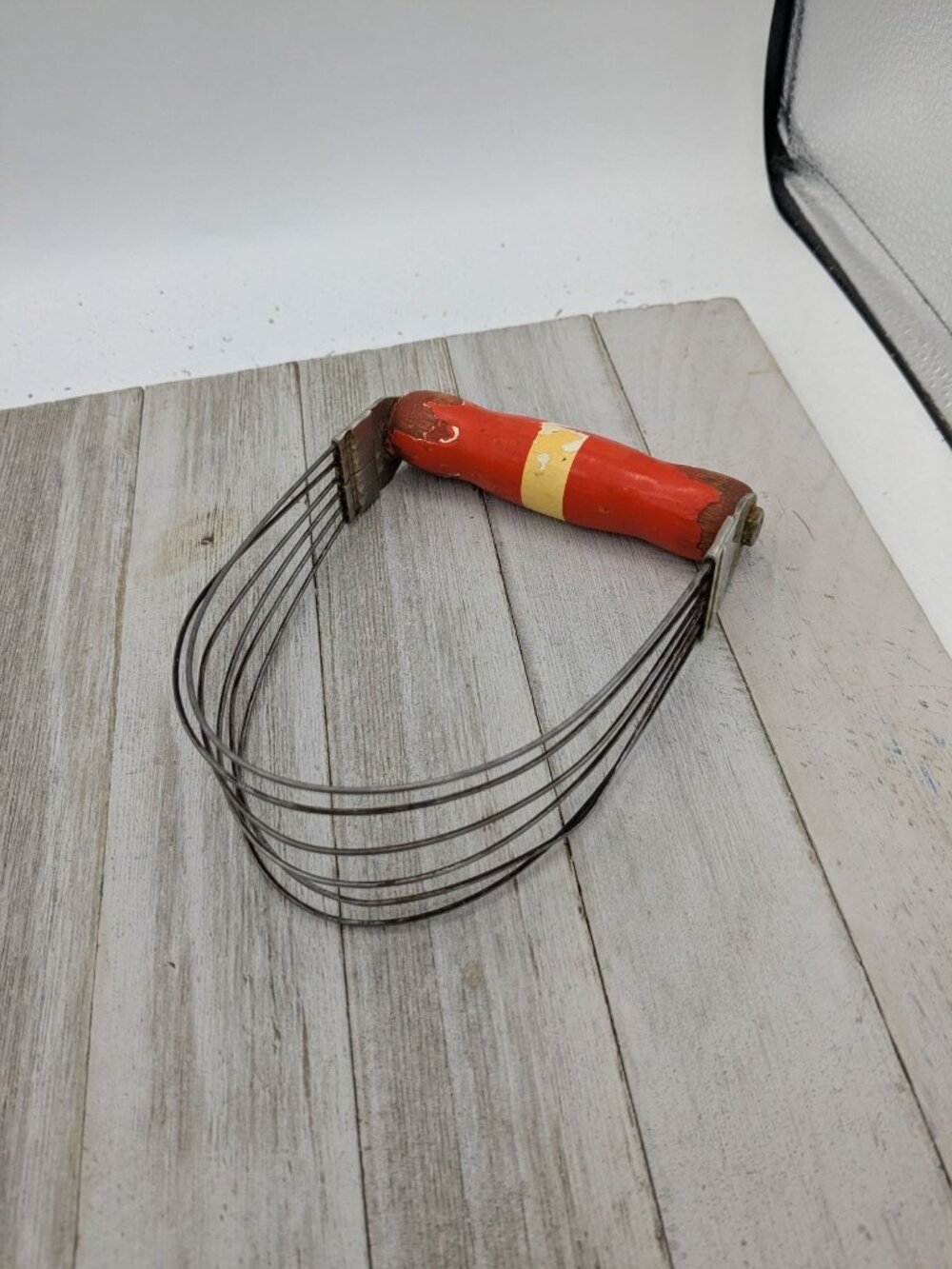 Vintage Androck Wire Dough Pastry Blender Red Yellow Wood Handle